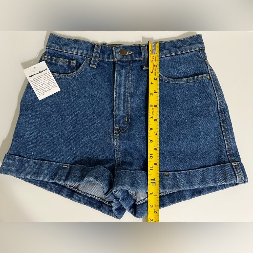 American Apparel Denim High Waisted Cuff Shorts Garment Dyed Size 28 - Picture 6 of 6